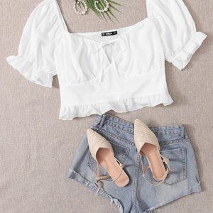 Cottagecore Milkmaid Ruffled Crop Blouse